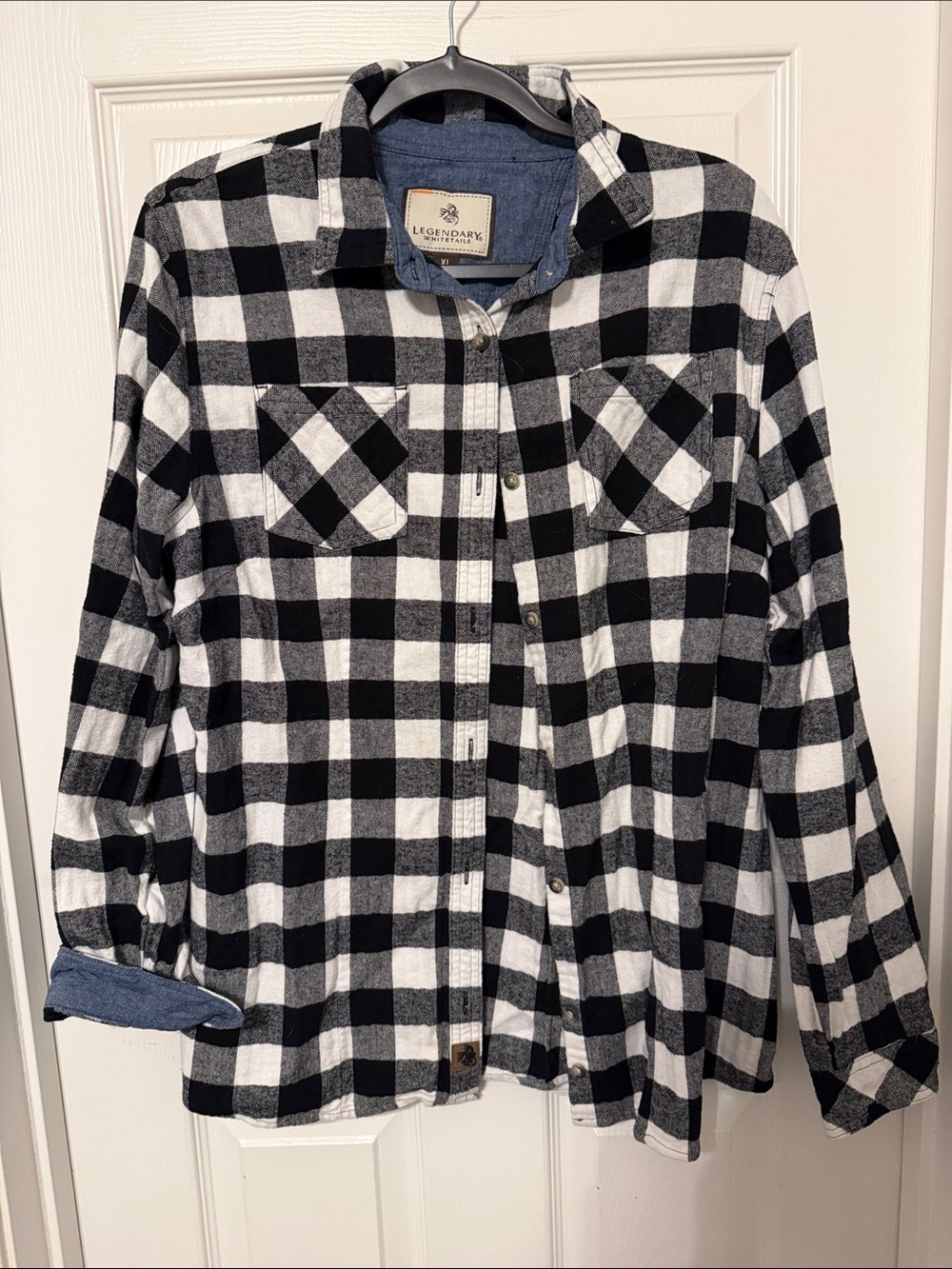 Legendary Whitetails Black and White Buffalo Plaid Flannel Shirt